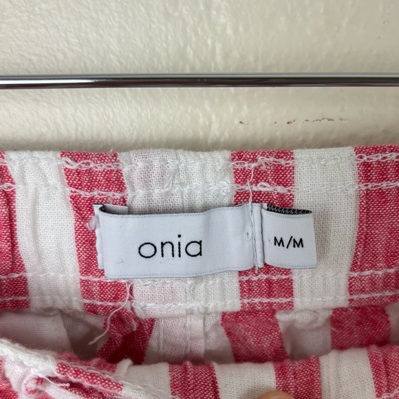 Onia Ella Linen Cotton Blend Cuffed Striped Pants Red & White Women’s Sz Medium - Picture 4 of 8